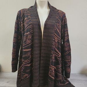 Soft Surroundings Brown Cardigan Size M Wool Open Front Aztec Print Thick Smooth